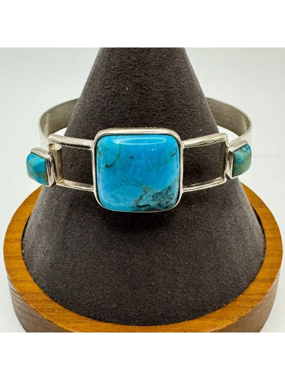 Turquoise Hook Bangle Bracelet Sterling Silver 925 Size 7.5